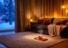Un intérieur chaleureux en hiver sans exploser la facture de chauffage Salon cocooning en hiver avec rideaux épais, tapis et plaids