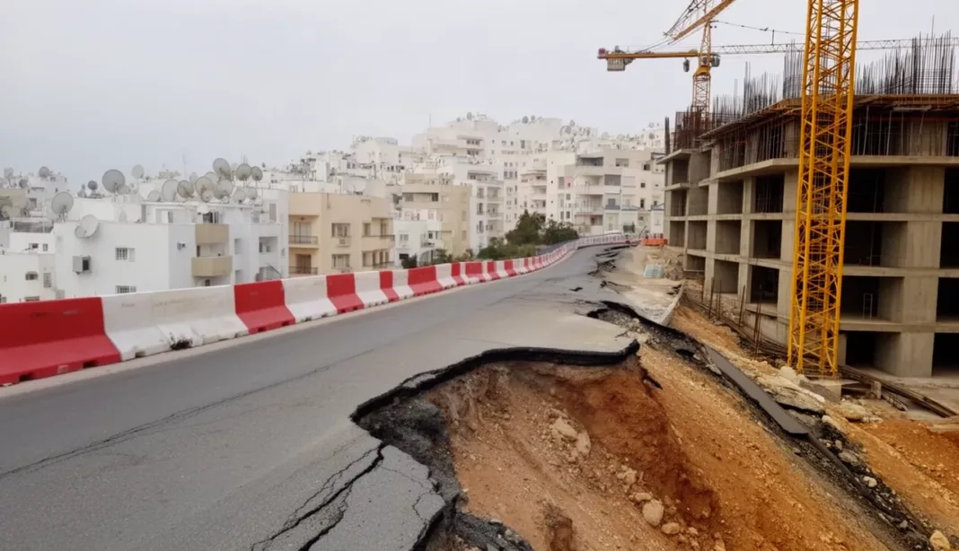 Route effondrée près d’un chantier de promotion immobilière à Tixeraine, Alger