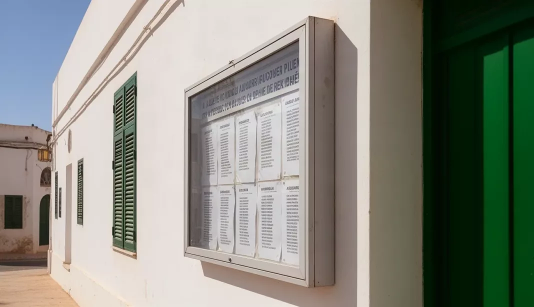 Panneau d’affichage des listes de logements sociaux devant une mairie de la wilaya d’Oran