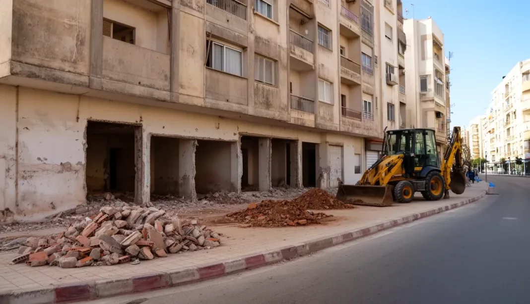 Extensions illicites démolies à l’USTO, Oran Trottoir dégagé après la démolition d’extensions illicites à Oran
